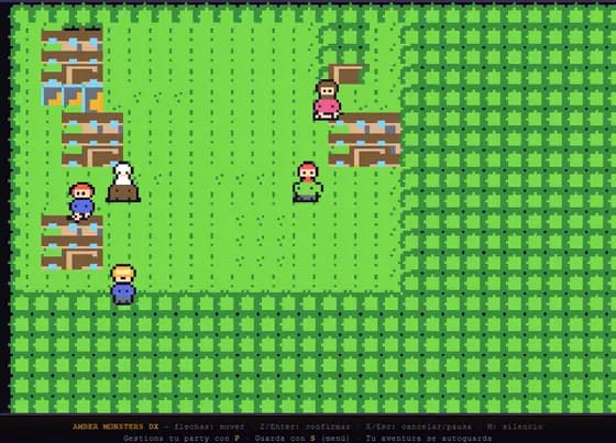 Mapa de pueblo de amber-monsters-dx con el personaje recorriendo el escenario.