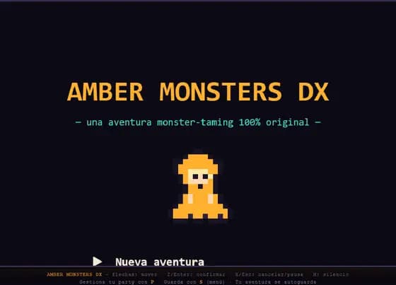 Pantalla de título de amber-monsters-dx con estética de Game Boy.