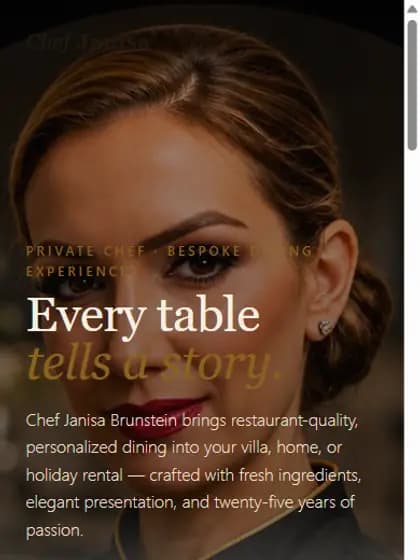 Portada del sitio de Chef Janisa vista en pantalla de móvil.