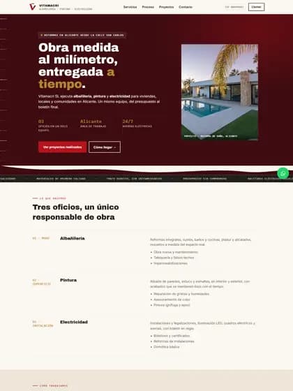 Página completa del sitio de Vitamacri SL en escritorio, de la cabecera al pie.
