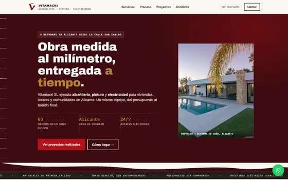 Cabecera del sitio web de Vitamacri SL en escritorio.